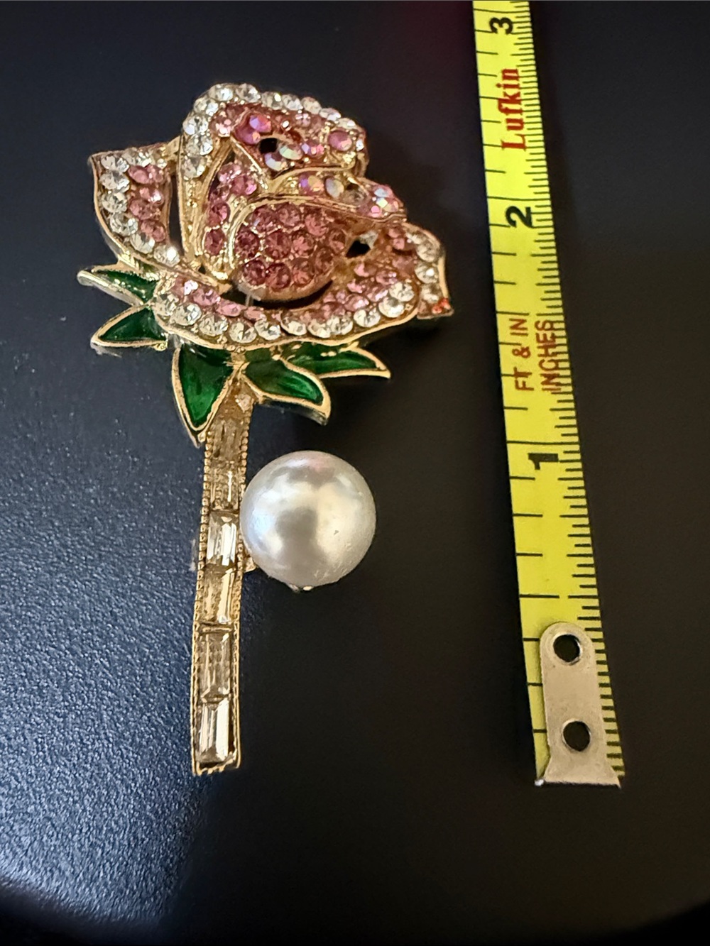 Pink Rose Pearl Stem Brooch - Women Jewelry